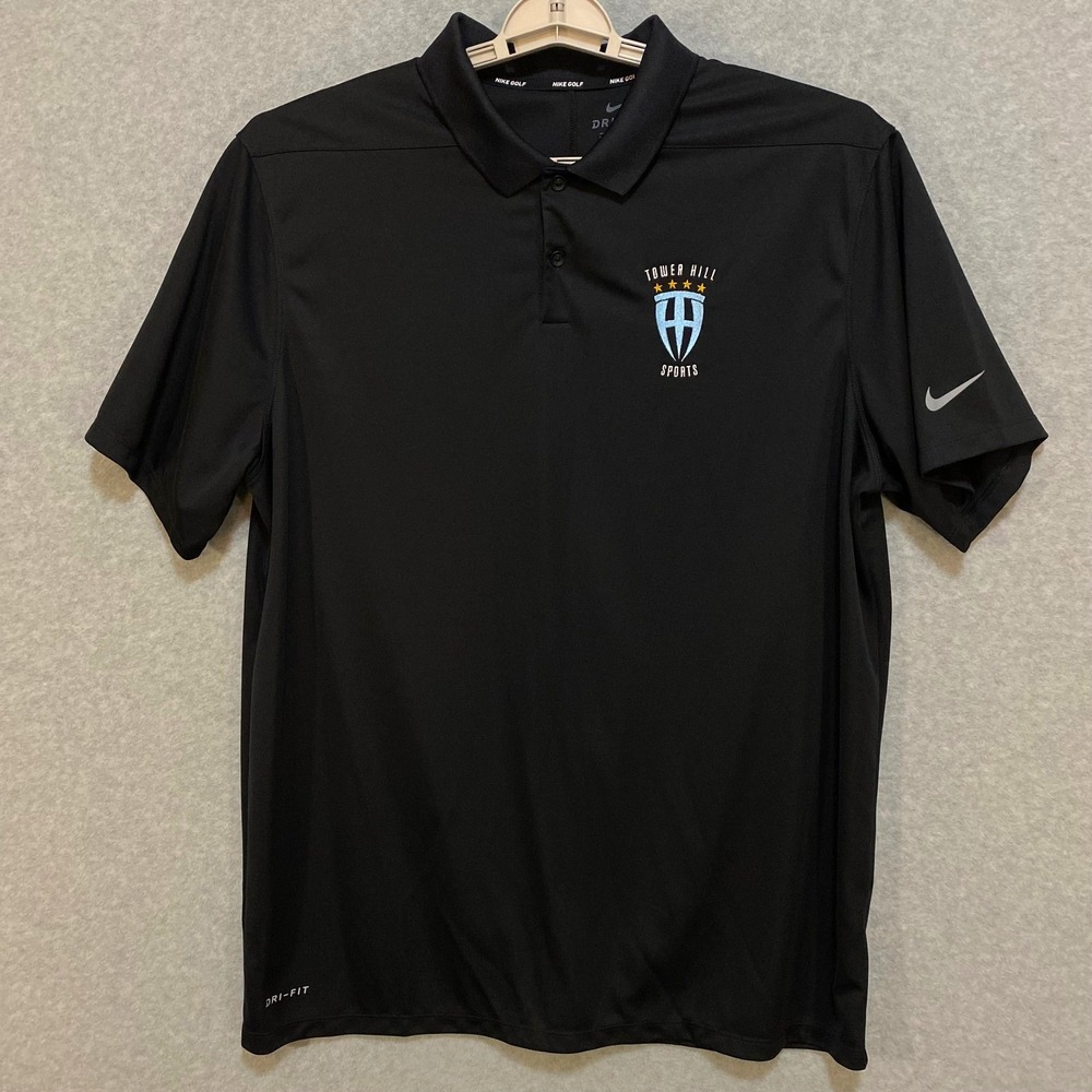 NIKE‎ Men's XL Dri-Fit Polo Shirt Black Tower Hill Polyester Golf Activewear
